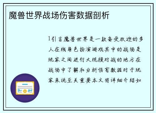 魔兽世界战场伤害数据剖析